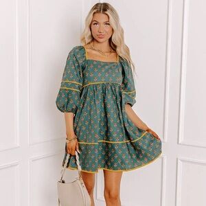 Entro Square Neck Puff Sleeve Floral Dress